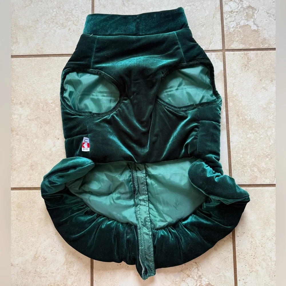 HomeGoods Emerald Green Velvet Dog Puffer Coat with Satin Bow Large Dog